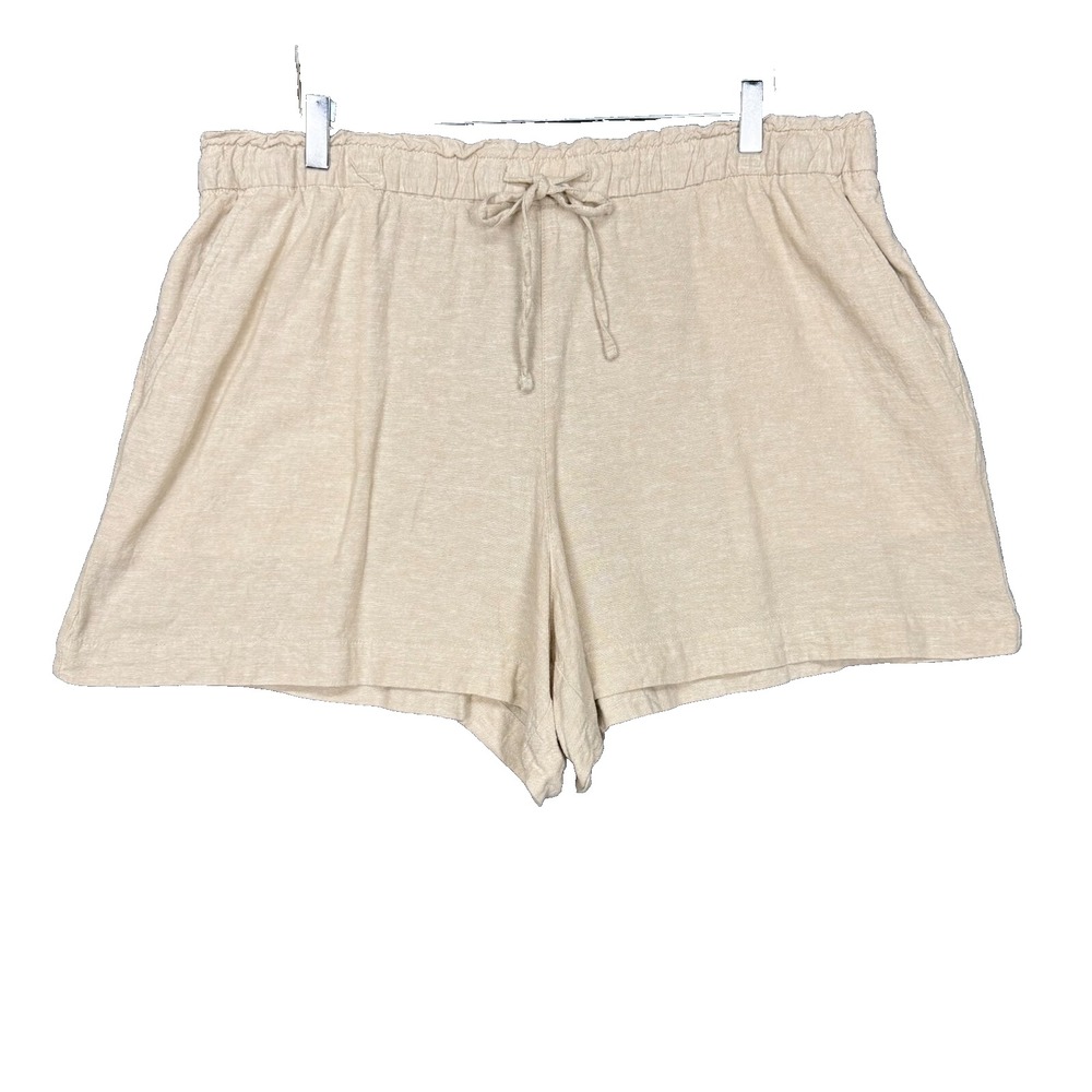 Gap Shorts Womens XL Beige Linen Blend Pull On Elastic Drawstring High Waisted